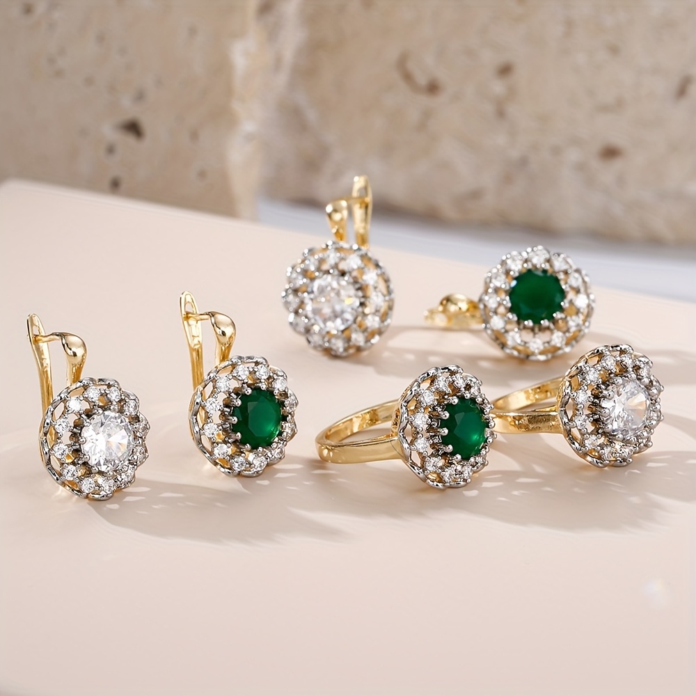 Bi-Color Design Earring and Ring Set, Exquisite Fashion